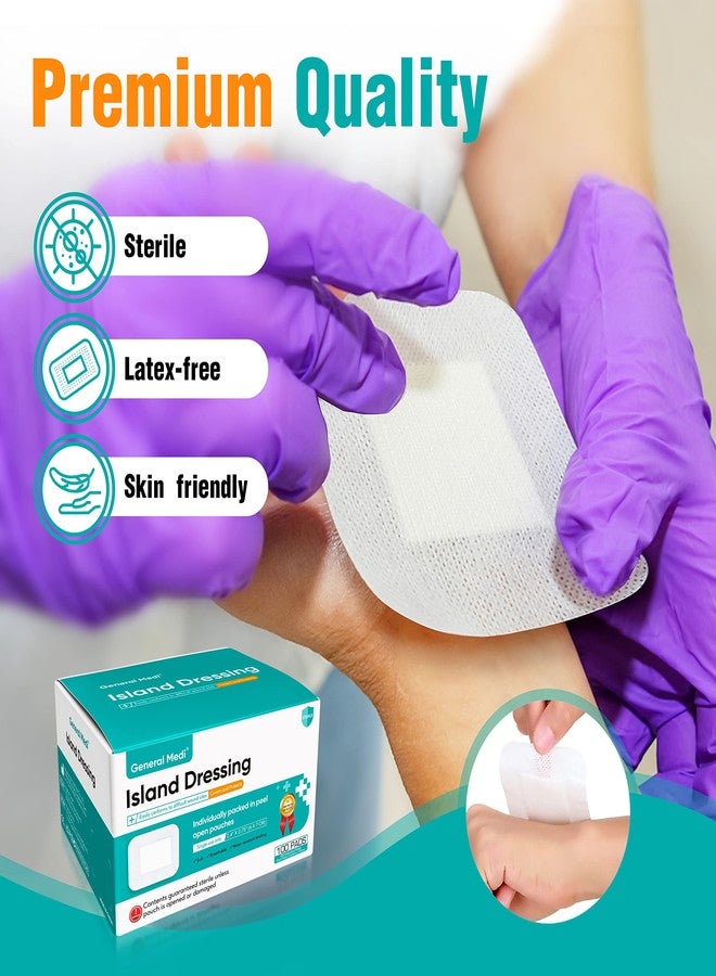 General Medi Sterile Island Dressing Bordered Gauze – 100 Count, 2.4" x 2.75" Gauze Pads, Wound Care Pad with Adhesive Border - Sterile, Soft & Highly Absorbent Medical Grade Dressing Pad - Image 3